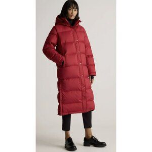 Quince Red Responsible Down Long Puffer Jacket Hooded Size Small NWT